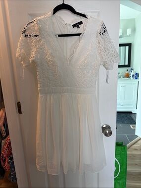 Lulu's White Lace V-Neck Mini Dress